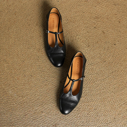 Women’s British Style T-Strap Leather Flats