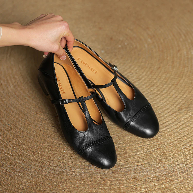 Women’s British Style T-Strap Leather Flats