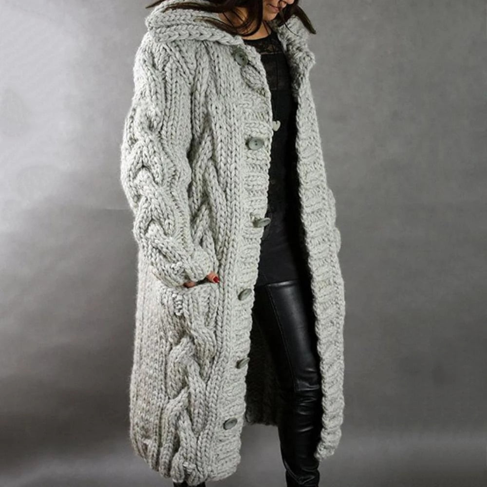 Cozy Large Knit Button Women's Cardigan Sweater