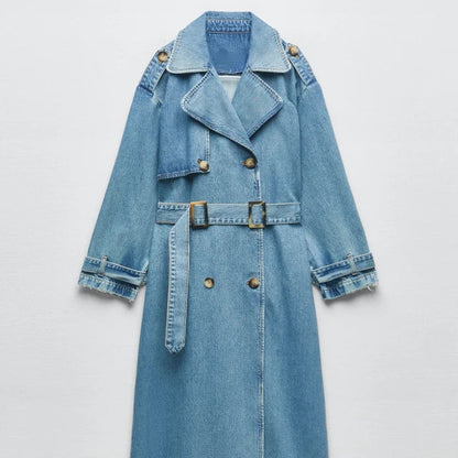 Maren | Women's Oversized Denim Trench Winter Coat with Button Front Design
