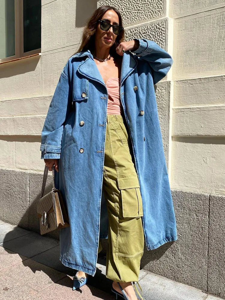 Maren | Women's Oversized Denim Trench Winter Coat with Button Front Design