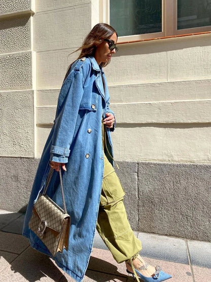 Maren | Women's Oversized Denim Trench Winter Coat with Button Front Design