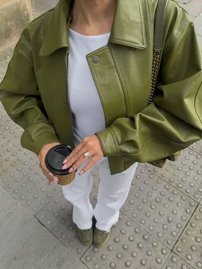 Jasmine | Women's Oversized Suede Winter Jacket with Zip Front and Flap Pockets