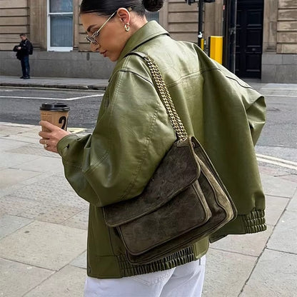 Jasmine | Women's Oversized Suede Winter Jacket with Zip Front and Flap Pockets