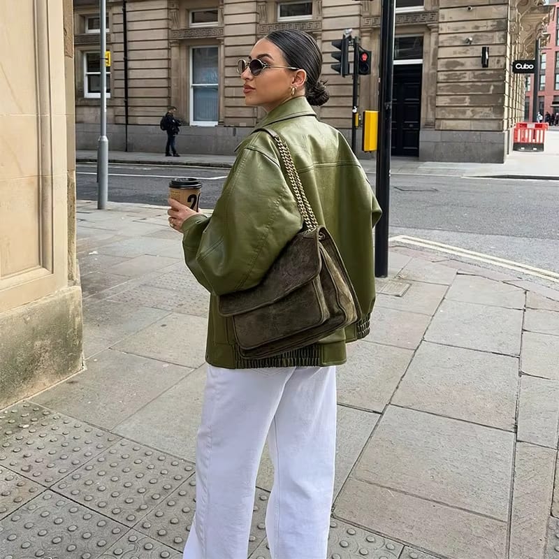 Jasmine | Women's Oversized Suede Winter Jacket with Zip Front and Flap Pockets