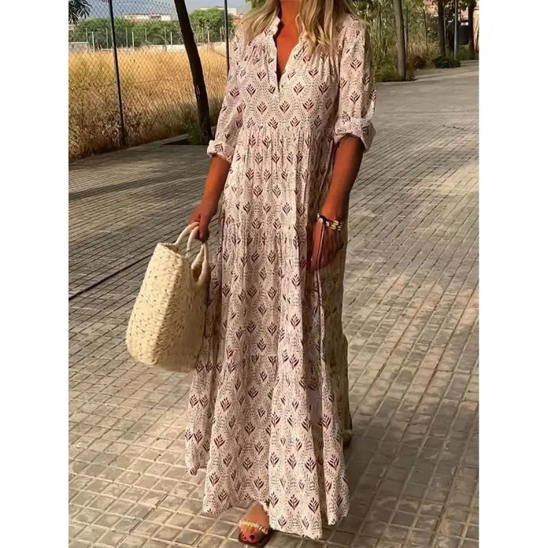 Ladies Floral Long Summer Dress - BritishElegance