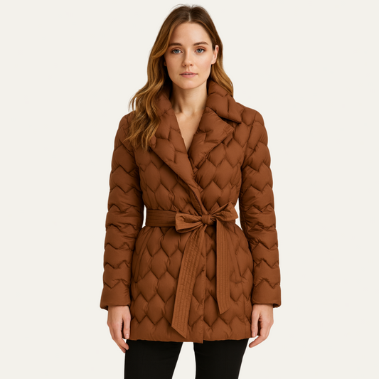Women’s Quilted Puffer Jacket with Belted Waist