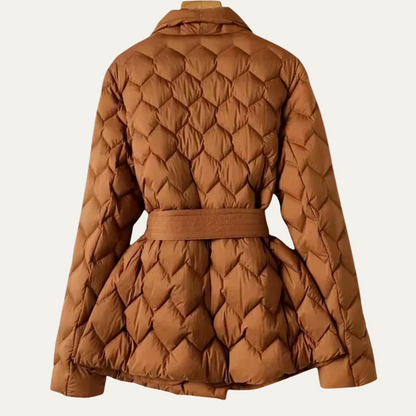 Women’s Quilted Puffer Jacket with Belted Waist