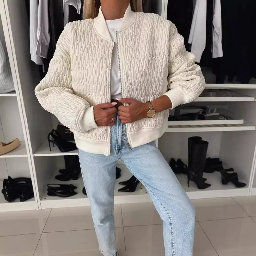 Paige | Women's Quilted Bomber Winter Jacket with Zip Front and Ribbed Trim