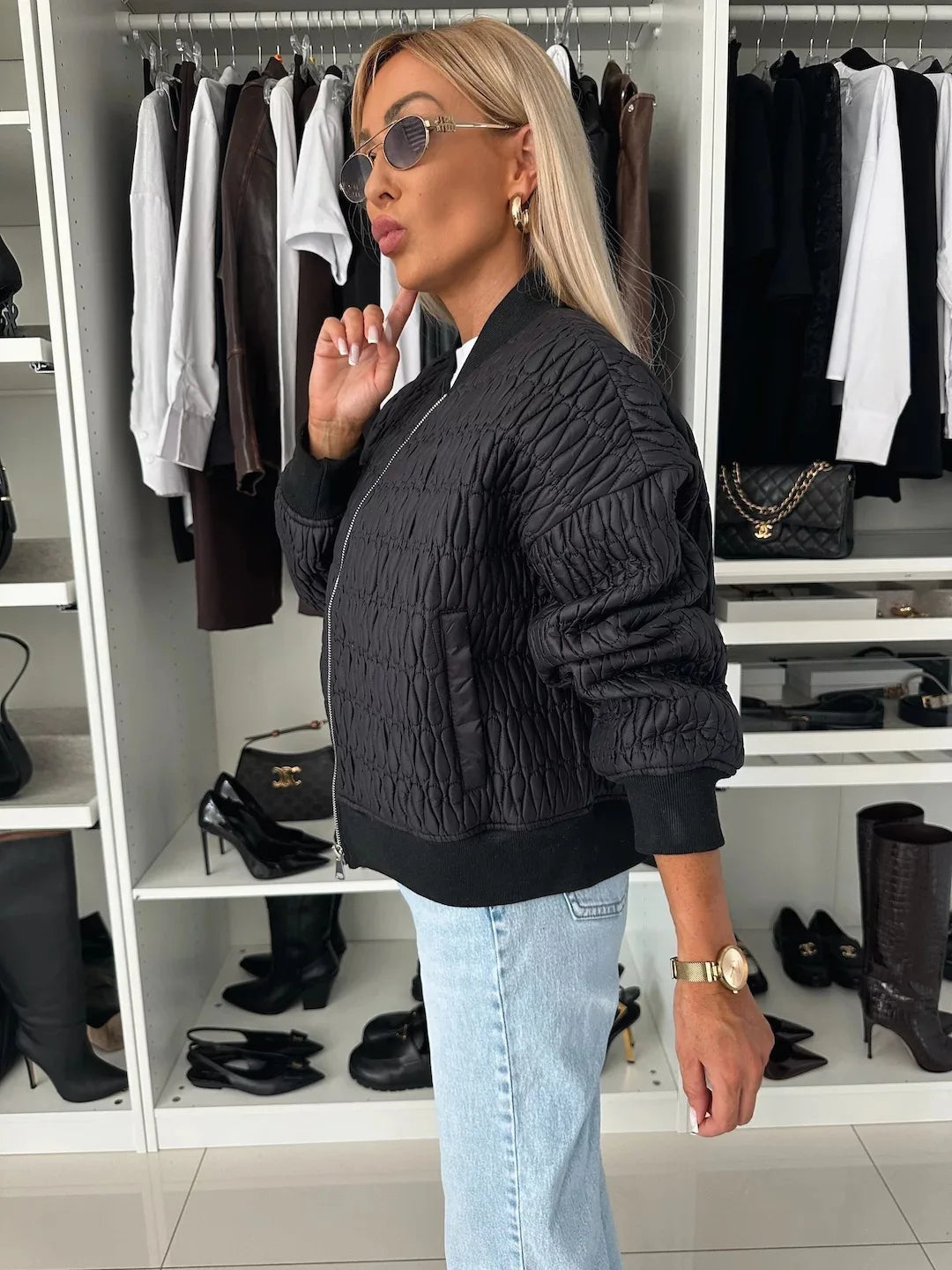 Paige | Women's Quilted Bomber Winter Jacket with Zip Front and Ribbed Trim