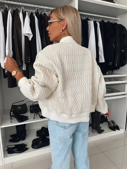 Paige | Women's Quilted Bomber Winter Jacket with Zip Front and Ribbed Trim