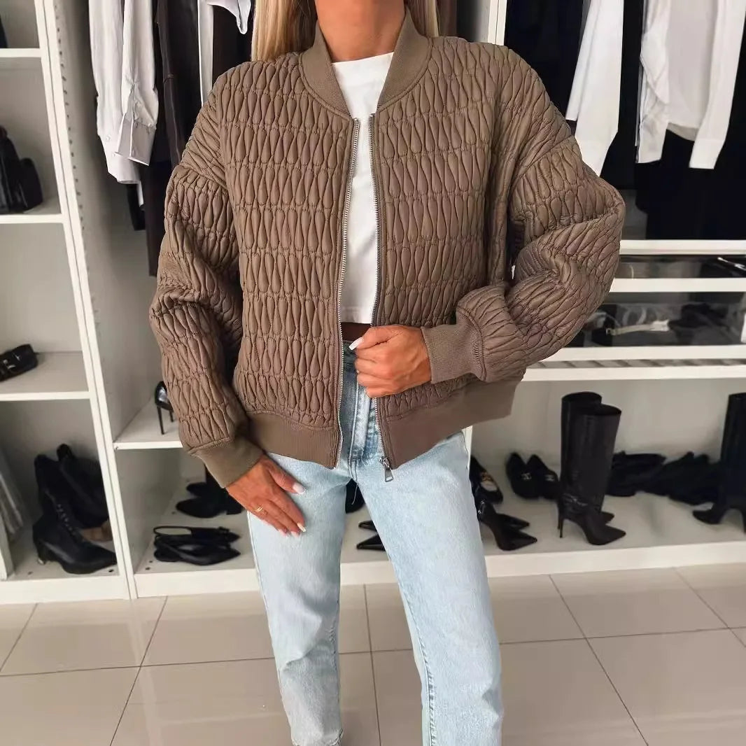 Paige | Women's Quilted Bomber Winter Jacket with Zip Front and Ribbed Trim
