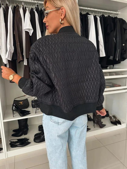 Paige | Women's Quilted Bomber Winter Jacket with Zip Front and Ribbed Trim