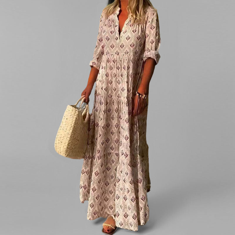 Ladies Floral Long Sleeve Maxi Dress - BritishElegance