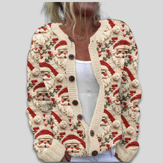 Women's Santa Knitted Christmas Cardigan - Ugly Christmas Sweater