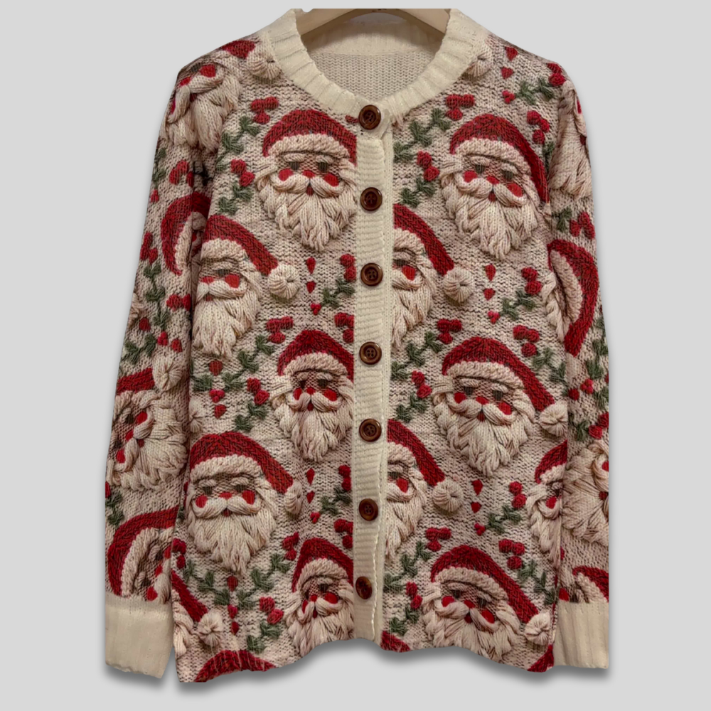 Women's Santa Knitted Christmas Cardigan - Ugly Christmas Sweater