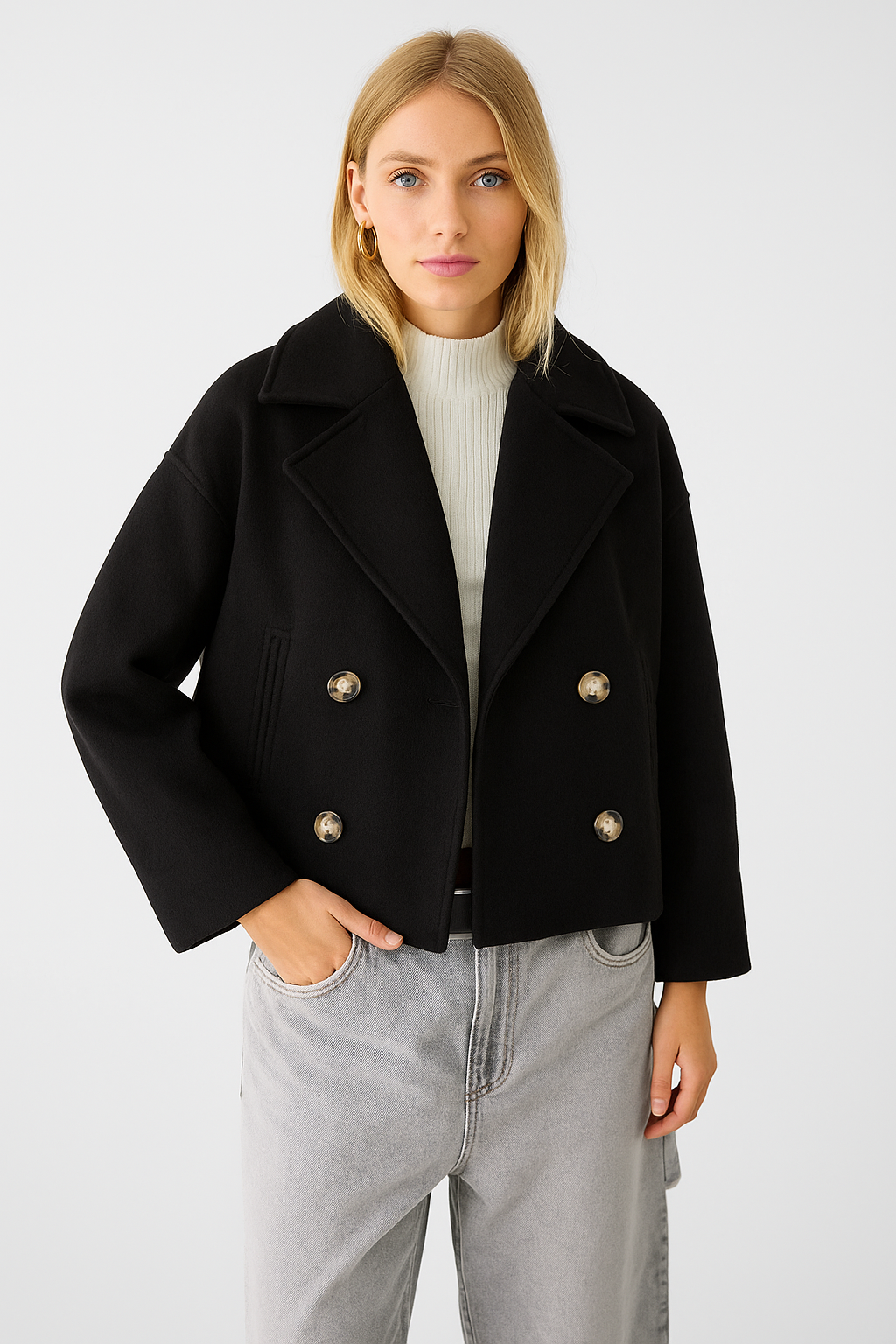 Women’s Double-Breasted Cropped Peacoat