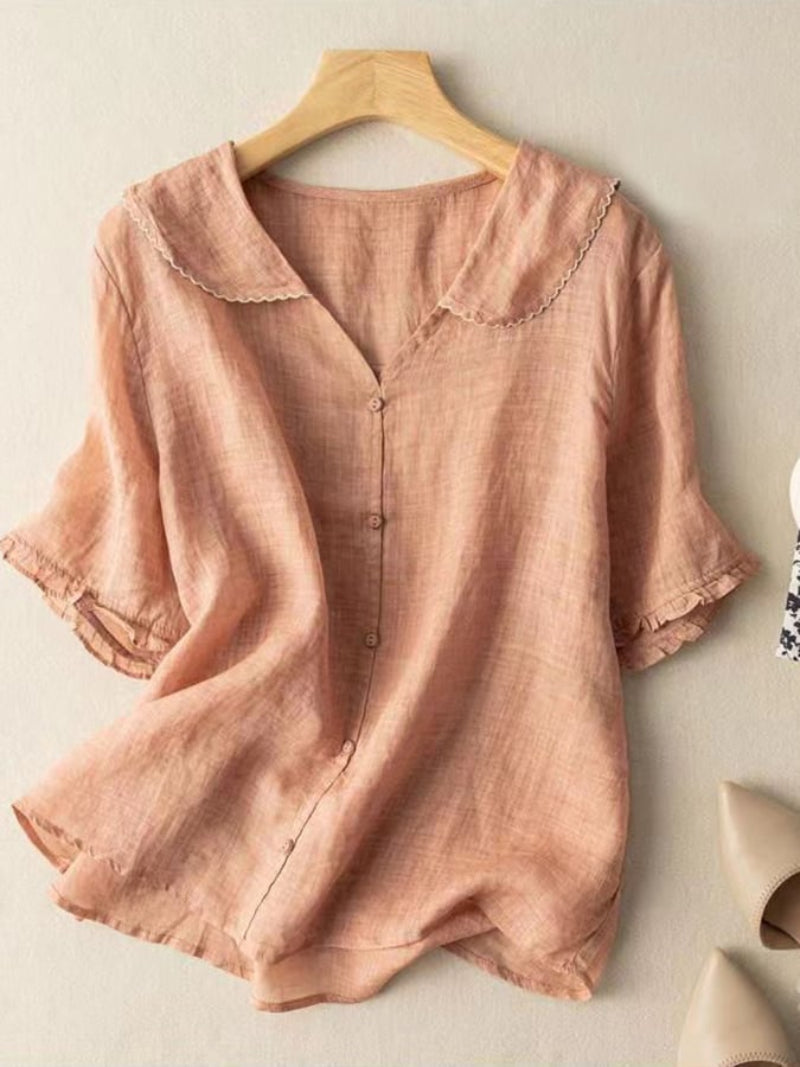 Feminine V Neck Short Sleeve Top - BritishElegance