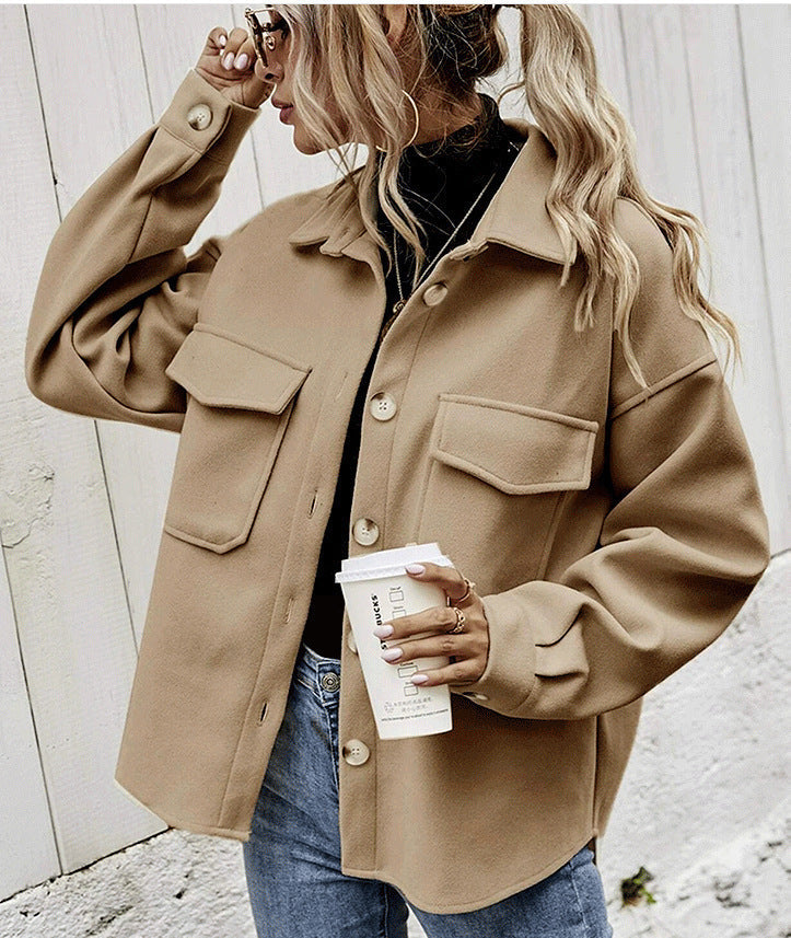 Savannah | Women’s Oversized Wool Blend Jacket – Stylish Button Front Winter Coat with Flap Pockets