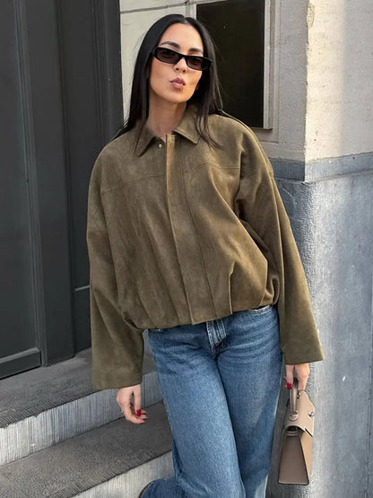 MotoCoat | Women's Vintage Suede Bomber Jacket – Casual Zipper Motorcycle Coat for Autumn