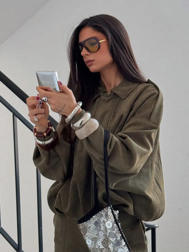 MotoCoat | Women's Vintage Suede Bomber Jacket – Casual Zipper Motorcycle Coat for Autumn