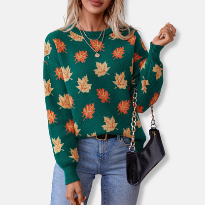 Women’s Jacquard Leaf Crew-Neck Sweater