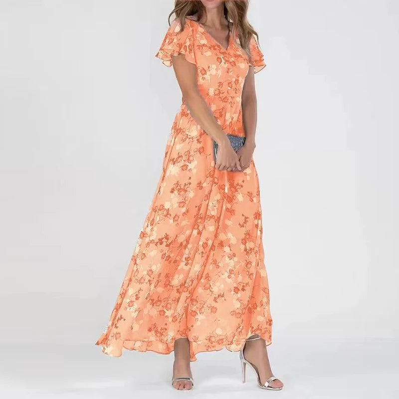 Ladies Floral Ruffle Sleeve Dress