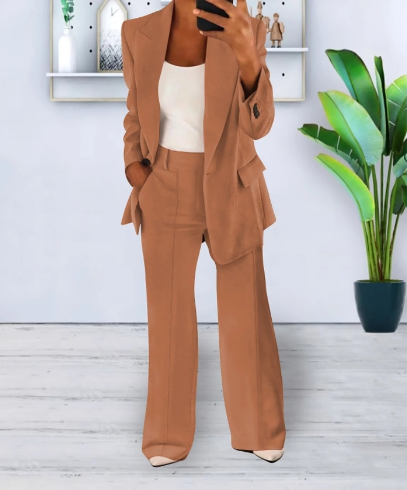 Ladies Business Pantsuit with Jacket and Wide Leg Pants