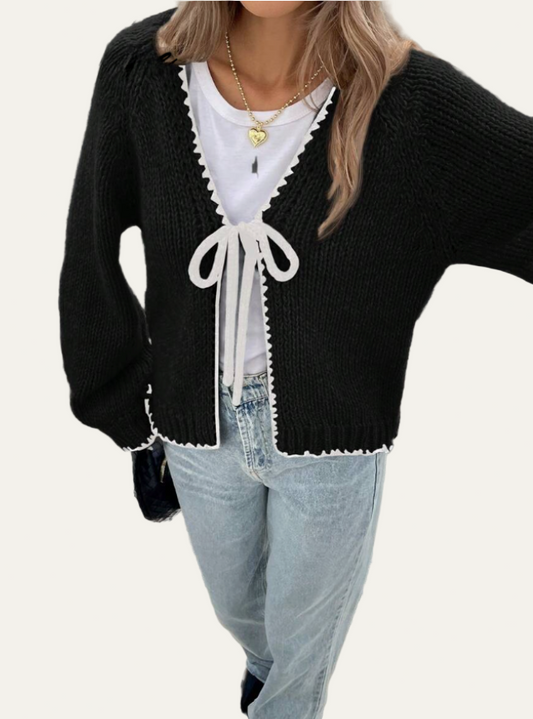 Women’s Scalloped Bow-Tie Cropped Cardigan