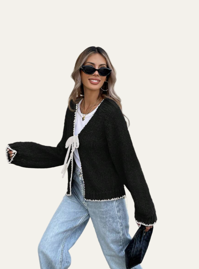 Women’s Scalloped Bow-Tie Cropped Cardigan