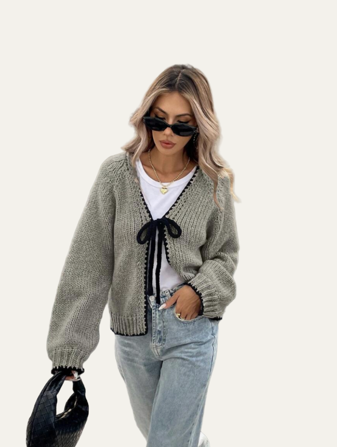Women’s Scalloped Bow-Tie Cropped Cardigan