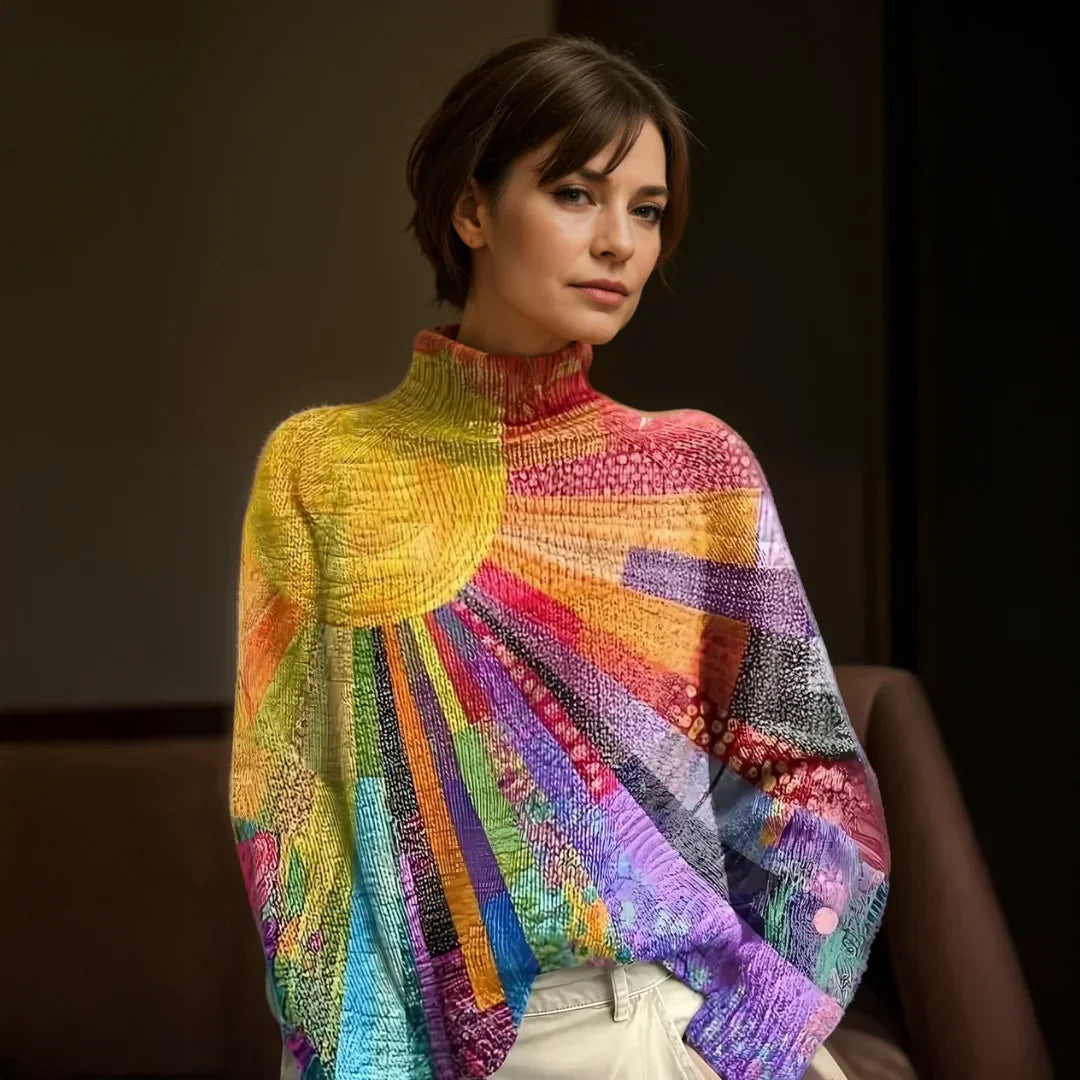 Women's Vibrant Knitted Crew Neck Long Sweater - BritishElegance