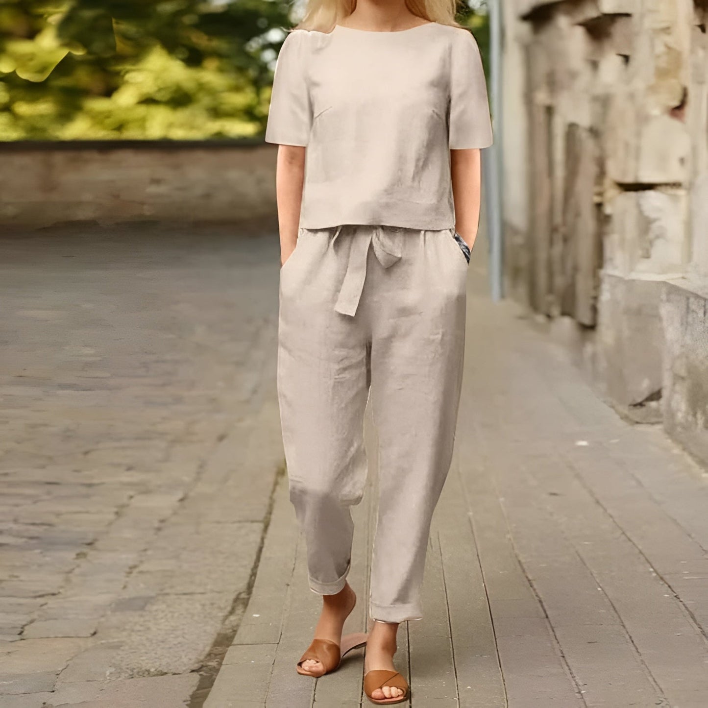 Ladies Summer Linen Pantsuit - BritishElegance