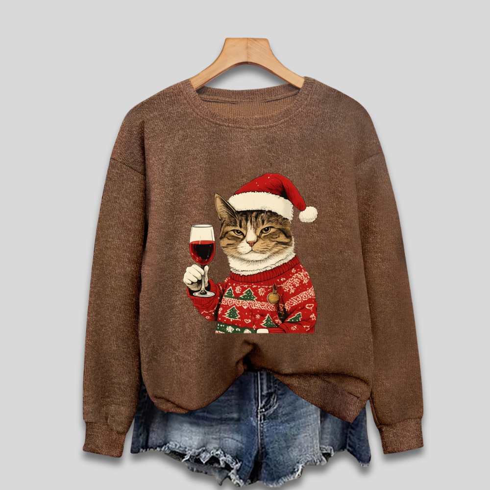Ugly Christmas Sweater for Women - Funny Santa Cat Sweatshirt