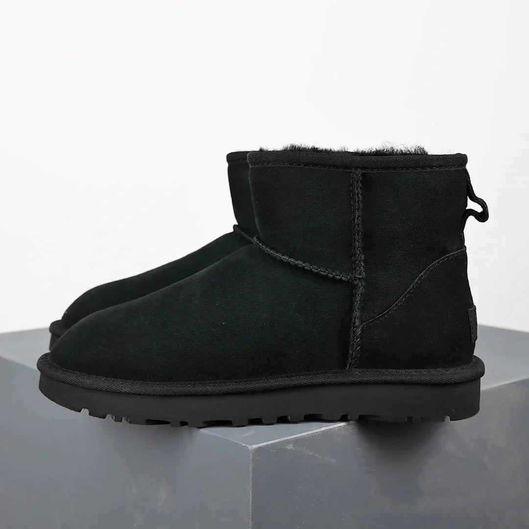 Women’s Ultra Mini Platform Boots – Cozy Black Ankle Booties with Warm Fur Lining for Winterv