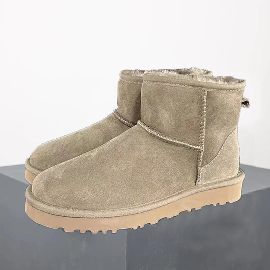Women's Ultra Mini Platform Boots – Stylish Black Ankle Booties with Fur Lining for Winter