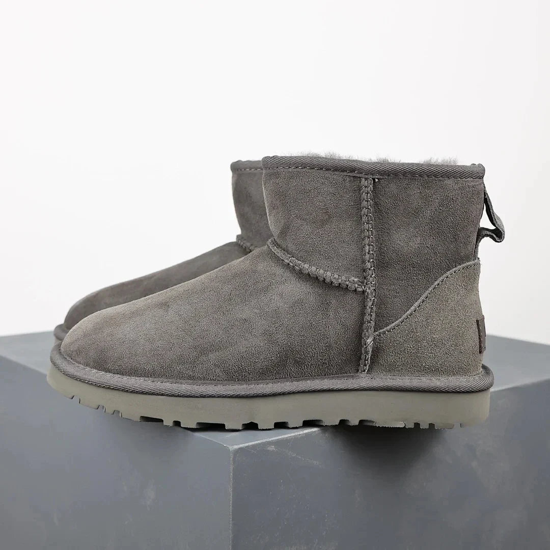 Women’s Ultra Mini Platform Boots – Cozy Gray Ankle Booties with Warm Fur Lining for Winterv