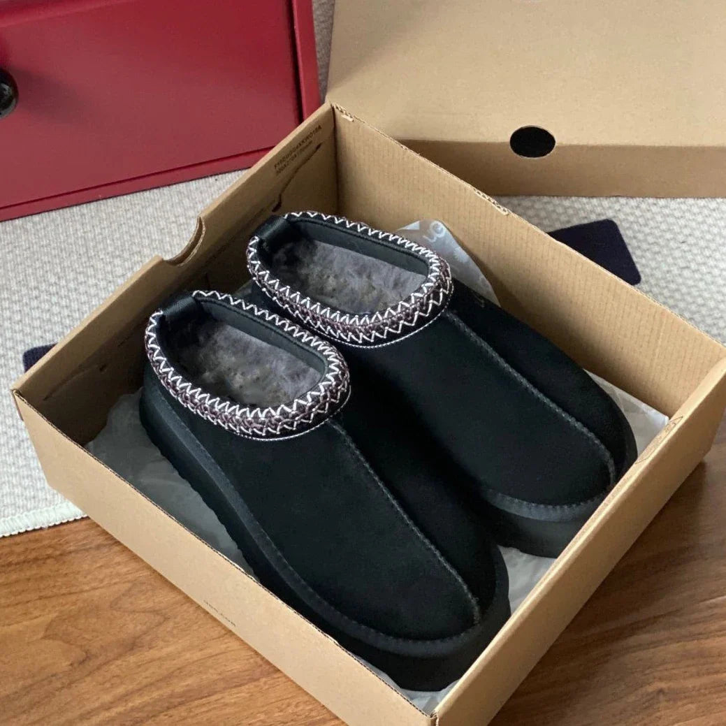 Stylish Women’s Ultra Mini Platform Booties – Black Ankle Boots with Warm Fur Lining for Winter