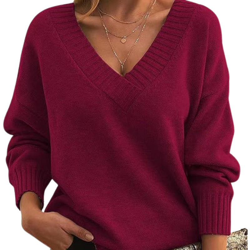 Women’s Relaxed Deep V-Neck Knit Sweater