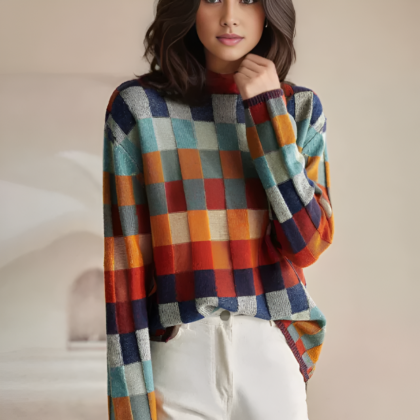 Colorful Plaid Women's Winter Sweater - BritishElegance