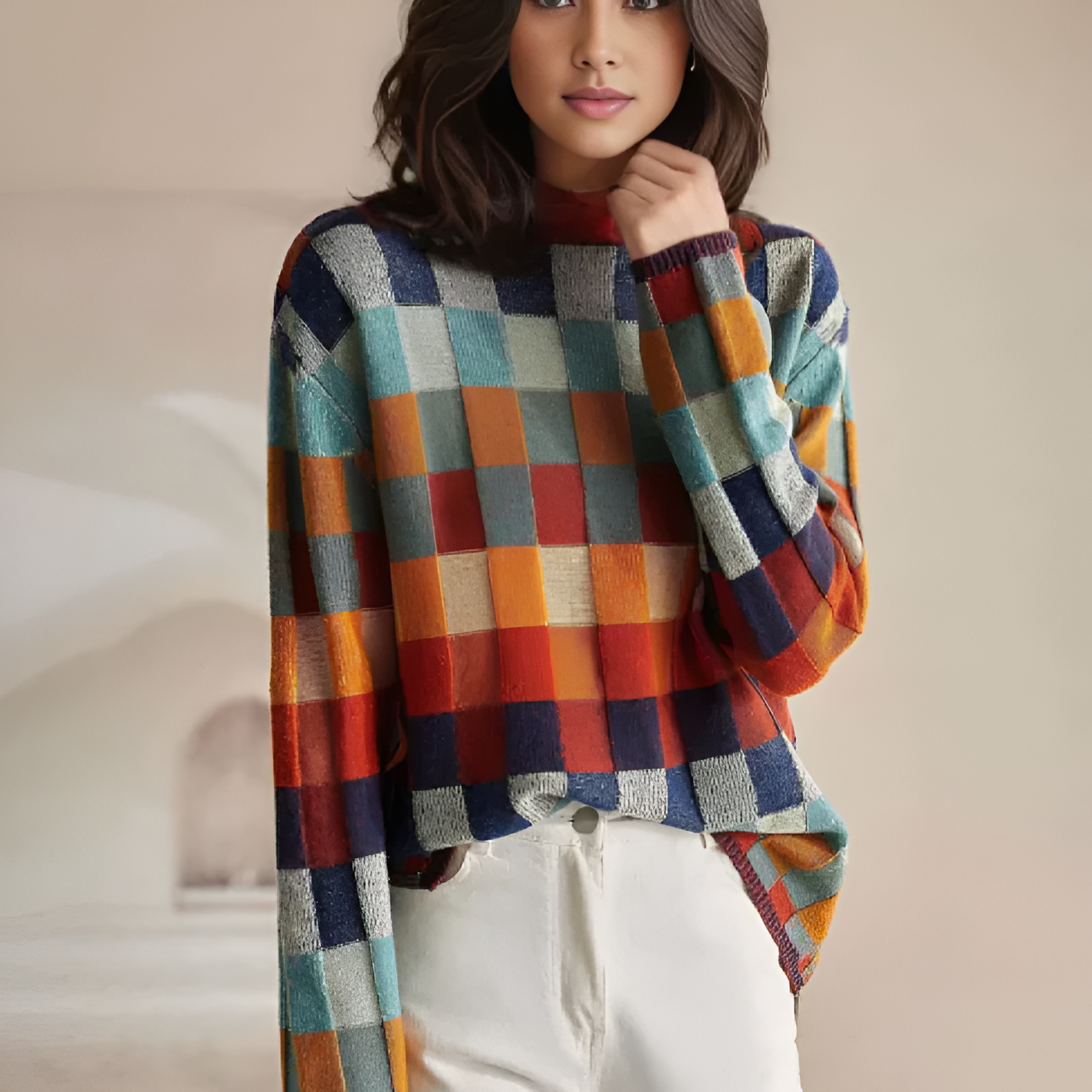 Colorful Plaid Women's Winter Sweater - BritishElegance
