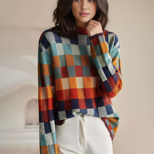 Colorful Plaid Women's Winter Sweater - BritishElegance