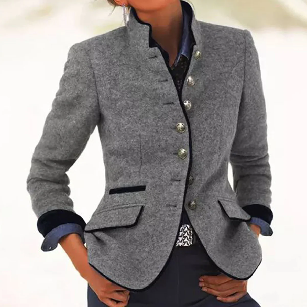 Meody | Women's Vintage Buttoned High Collar Winter Jacket