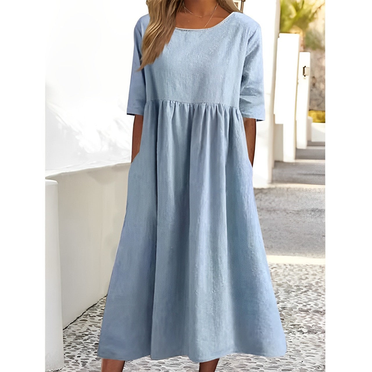 Simple A-Line Knee Length Dress - BritishElegance