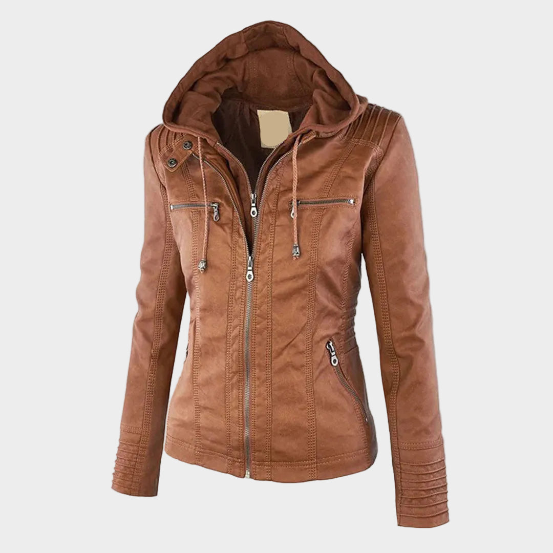 Ladies' Rainproof Fleece Lined Leather Coat - BritishElegance