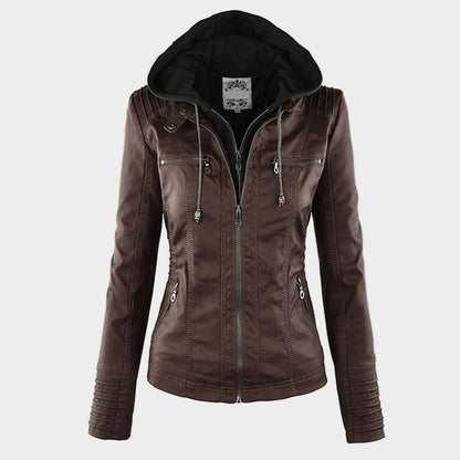 Ladies' Rainproof Fleece Lined Leather Coat