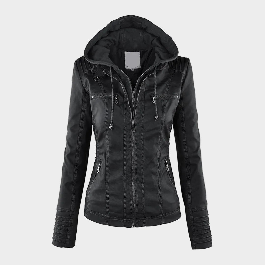 Ladies' Rainproof Fleece Lined Leather Coat