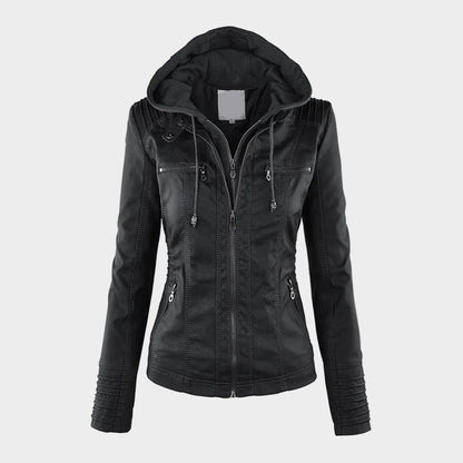 Ladies' Rainproof Fleece Lined Leather Coat