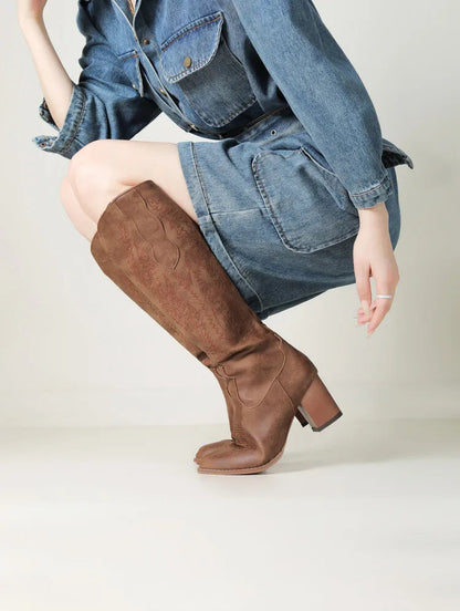 Women’s Faux Leather Knee-High Cowboy Boots