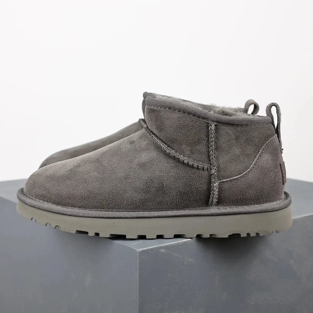 Stylish Women’s Winter Ankle Boots – Gray Platform Booties with Warm Fur Lining